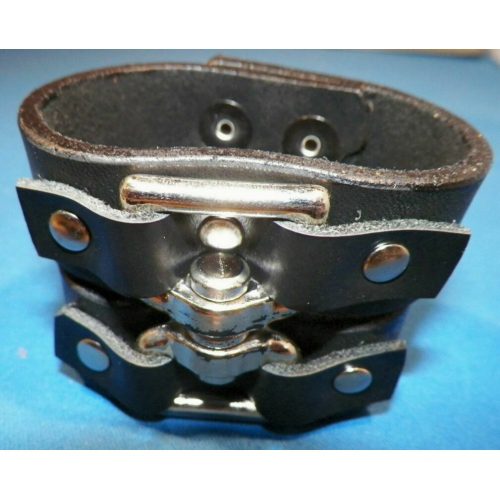 A Black Color Broad Leather Band With Metal Mechanism