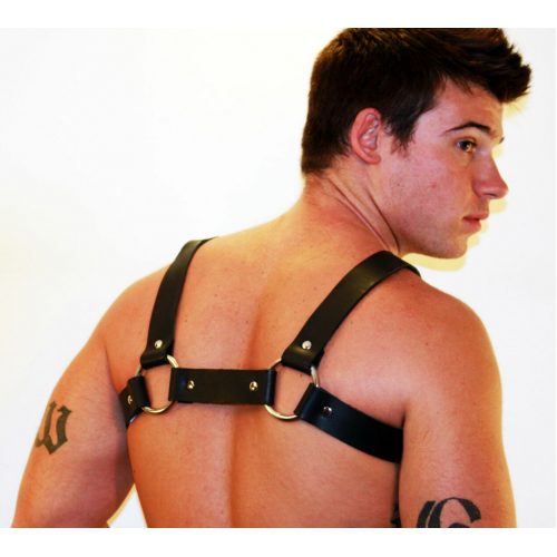 Backside of a Black Color Harness With Metallic Rings