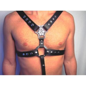 1-1/4" Wide Criss-Cross Leather Harness With Scrolled Rings And Snaps
