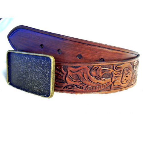 1-1/2″ Wide Hand-Carved Leather Belt