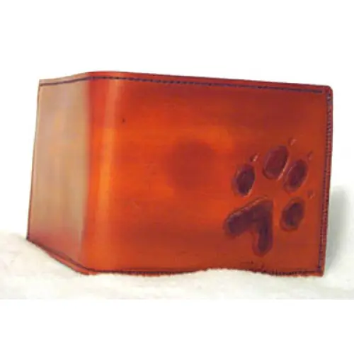 A Brown Color Leather Wallet With Paw Print