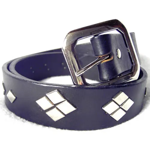 1-1/2″ Black Leather Belt With Metal Diamonds
