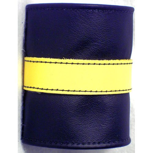 A Navy Blue Color Leather Band With a Yellow Strap