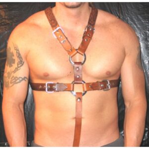 1-1/2 Inch Wide Brown Hand-Carved Leather Harness