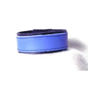1" Wide Black Leather Wrist Band With Blue Stripe