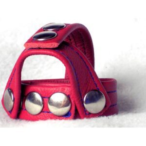 A Red Color Strap Harness With Button Setting
