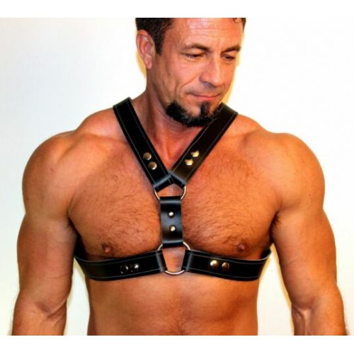 A Man in a Beard Wearing a Black Color Leather Harness